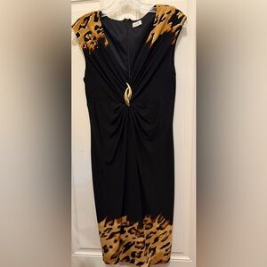 Cache Black Midi Dress with Gold Leopard Accents